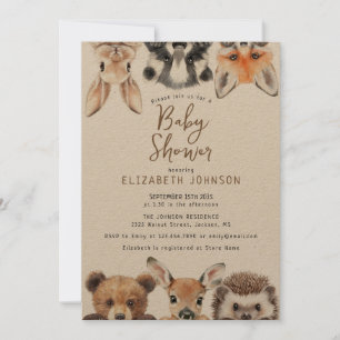 Convites Chá de Bebê Animais Florestais Aquarela Rústica
