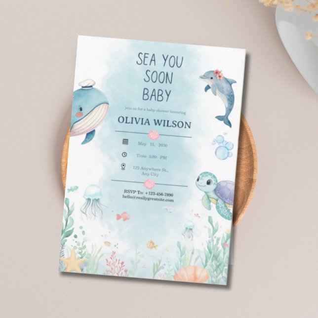 Convites Chá de Bebê Animais Marinhos Aquarela (Criador carregado)