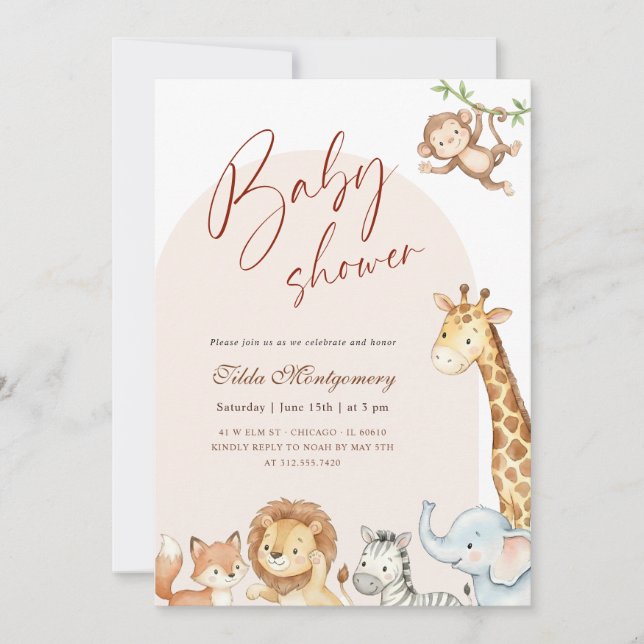 Convites Chá de Bebê Animais Safari Boho (Frente)