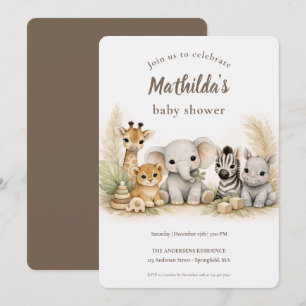 Convites Chá de Bebê Animais Safari Neutro