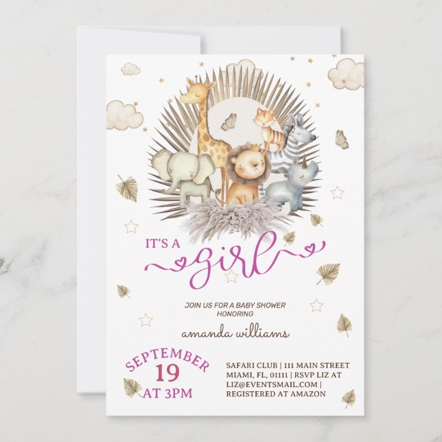 Convites Chá De Bebê Animal Safari Selgle (Frente)