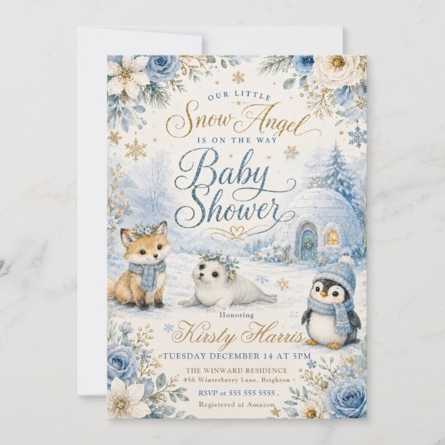 Convites Chá de Bebê Anjo da Neve (Frente)