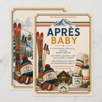 Convites Chá de Bebê Après Ski Retro Chalé Alpino