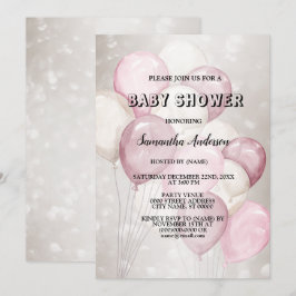 Convites Chá de Bebê Aquarela Balões Rosa Branco Festa
