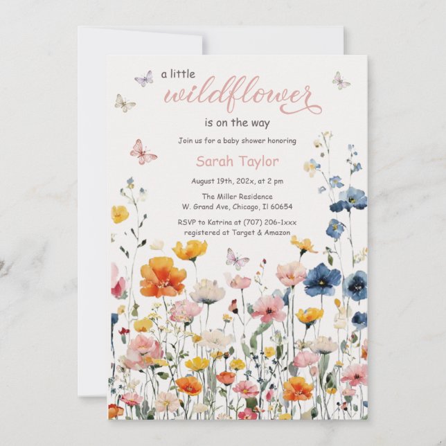 Convites Chá de Bebê Aquarela de Flores Silvestres Rústicas (Frente)