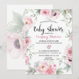 Convites Chá de Bebê Aquarela Rosas Flores Rosa