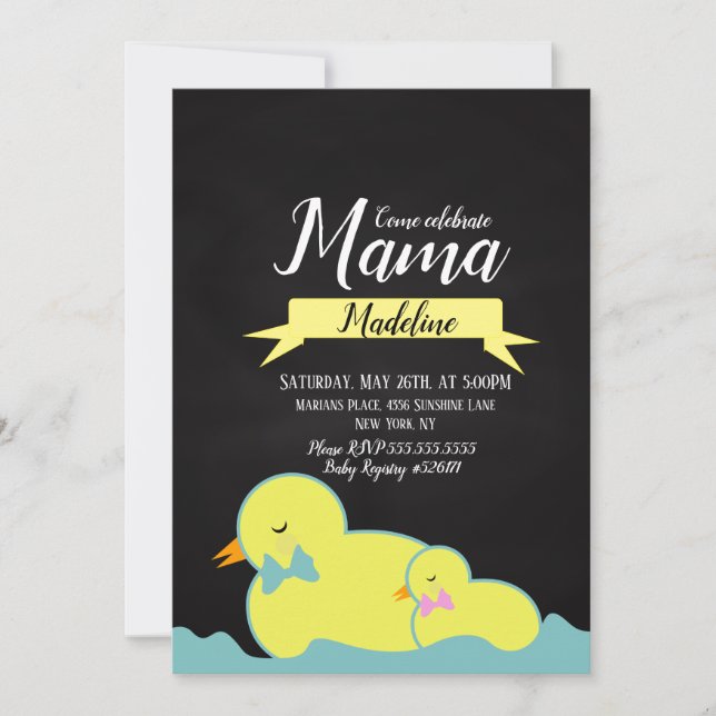 Convites Chá de Bebê Aquático Pato na Lousa Gênero Neutro (Frente)