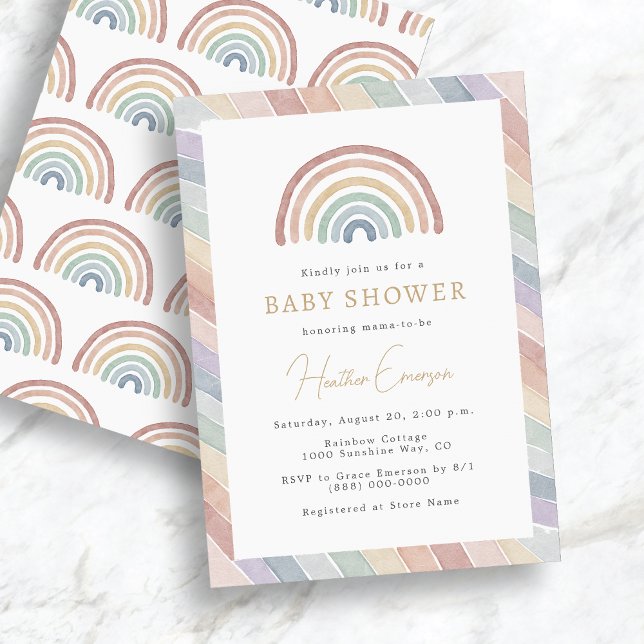 Convites Chá de Bebê Arco-Íris (Boho Watercolor Pastel Rainbow Baby Shower Invitation by Painted Paperie
)
