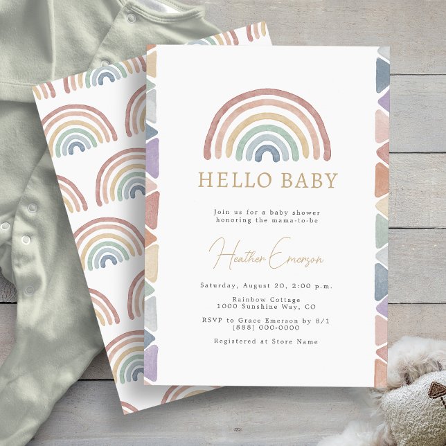Convites Chá de Bebê Arco-íris Boho (Rainbow Watercolor Boho Baby Shower Invitation by Painted Paperie
)