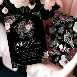 Convites Chá de Bebê Assustador Floral Vintage Gótico Cadei