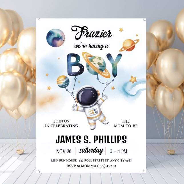 Convites Chá de Bebê Astronauta no Espaço Sideral (Outer Space Astronaut Baby Shower Invitation
)