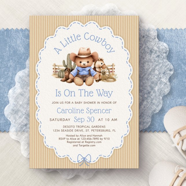Convites Chá de Bebê Azul Cowboy Western Boys (Criador carregado)