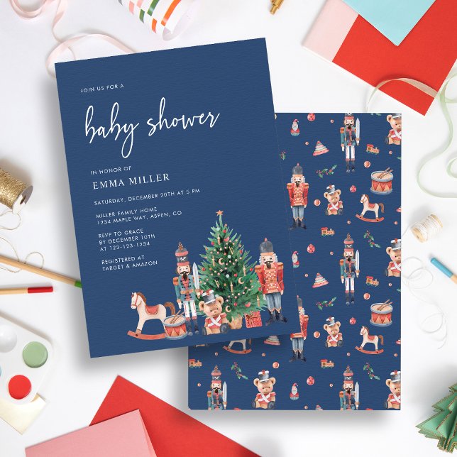 Convites Chá de Bebê Azul de Férias (Holiday Blue Baby Shower Invitation
)