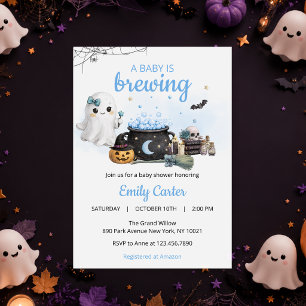 Convites Chá de Bebê Azul de Halloween Baby Is Brewing