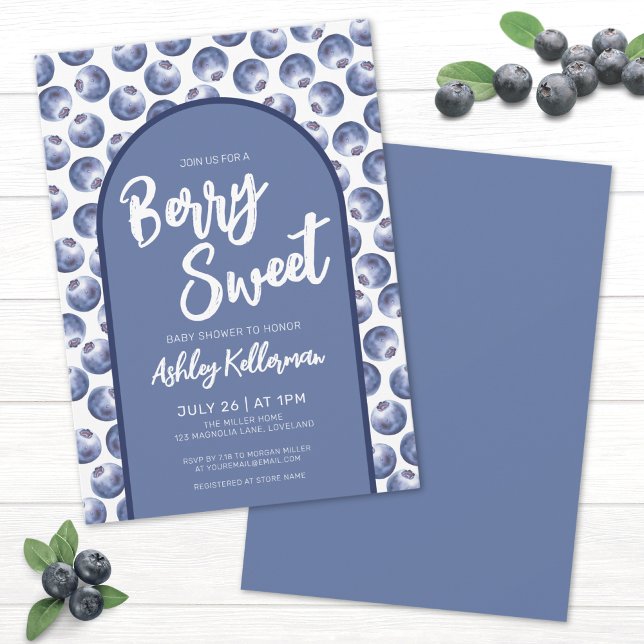 Convites Chá de Bebê Azul Doce como Mirtilo (Blue Berry Sweet Baby Shower Invitation)