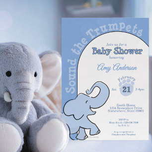 Convites Chá de Bebê Azul Elefante Bebê Fofo