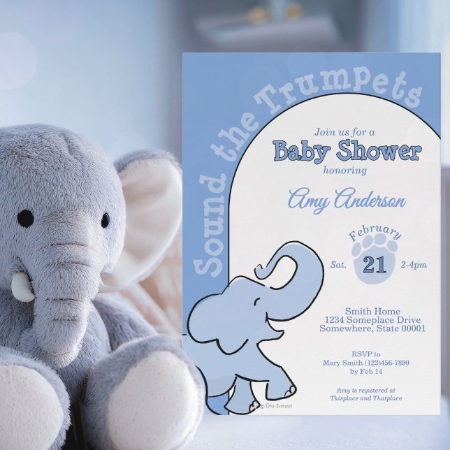 Convites Chá de Bebê Azul Elefante Bebê Fofo (Criador carregado)
