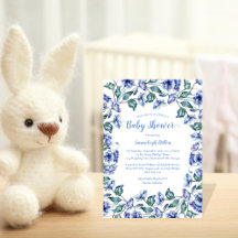 Chá de Bebê Azul Floral Aquarela