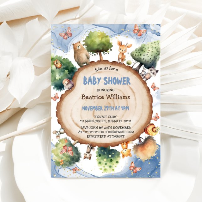 Convites Chá de Bebê Azul Florestal Encantado (Criador carregado)