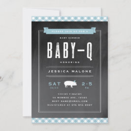 Convites Chá de Bebê Azul Gingham Baby BBQ