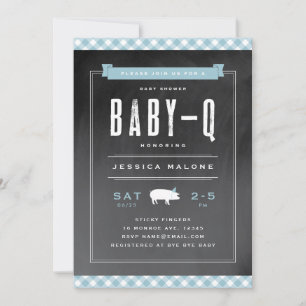 Convites Chá de Bebê Azul Gingham Baby BBQ