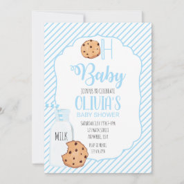Convites Chá de Bebê azul Leite e Biscoitos