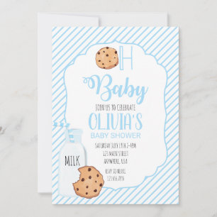 Convites Chá de Bebê azul Leite e Biscoitos