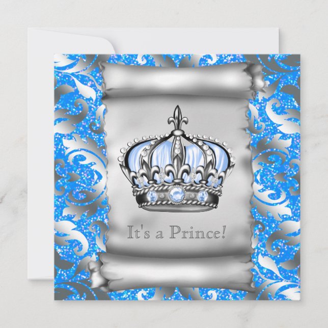 Convites Chá de Bebê Azul Royal Blue Prince (Frente)