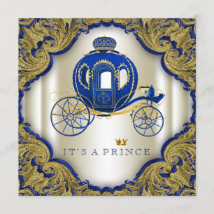 Convites Chá de Bebê Azul Royal Dourado Brilhante Príncipe