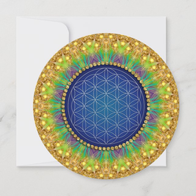Convites Chá de Bebê Azul Royal Dourado Geometria Sagrada (Frente)