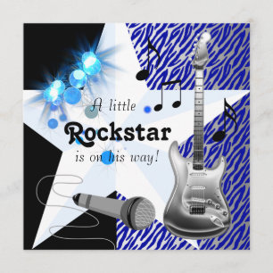 Convites Chá de Bebê Azul Royal Rock Star