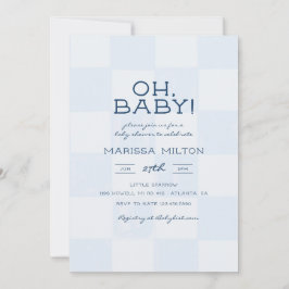Convites Chá de Bebê Azul Xadrez Oh Baby Moderno