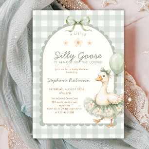 Convites Chá de Bebê Babá Silly Goose Sage Gingham