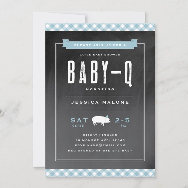Convites Chá de bebê Baby BBQ Gingham misto (Frente)
