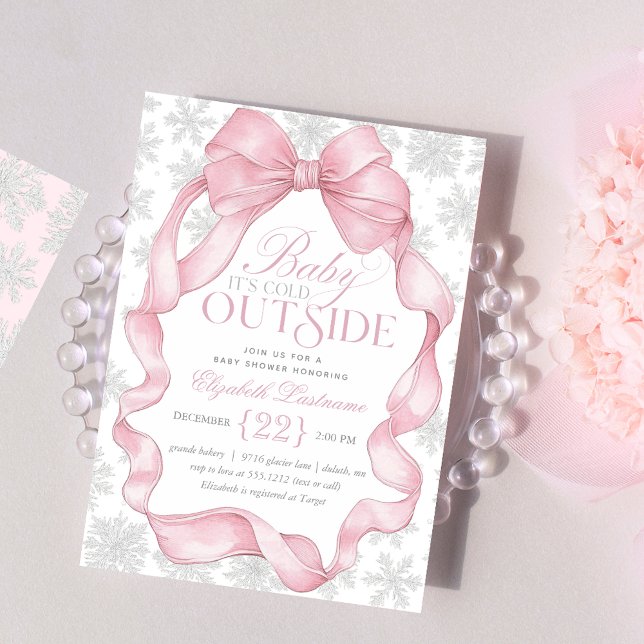 Convites Chá de Bebê Baby É Fora de Casa Coquete Rosa (Celebrate in style with our Pink Coquette “Baby It’s Cold Outside” Baby Shower Invitation. )