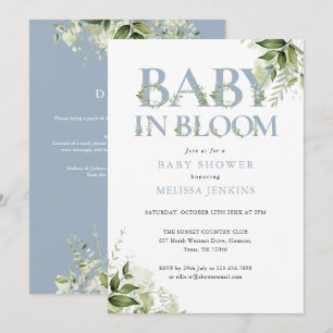 Convites Chá de Bebê Baby In Bloom Blue Greenery Tudo em Um