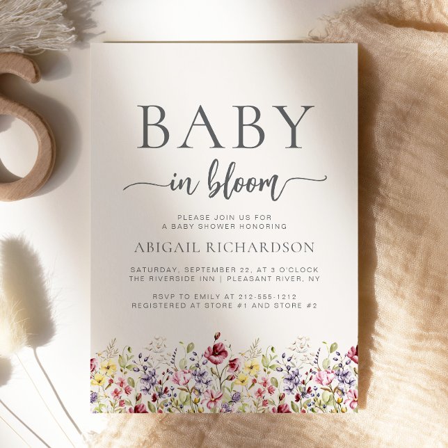 Convites Chá de Bebê Baby in Bloom Boho Flores Silvestres B (Criador carregado)