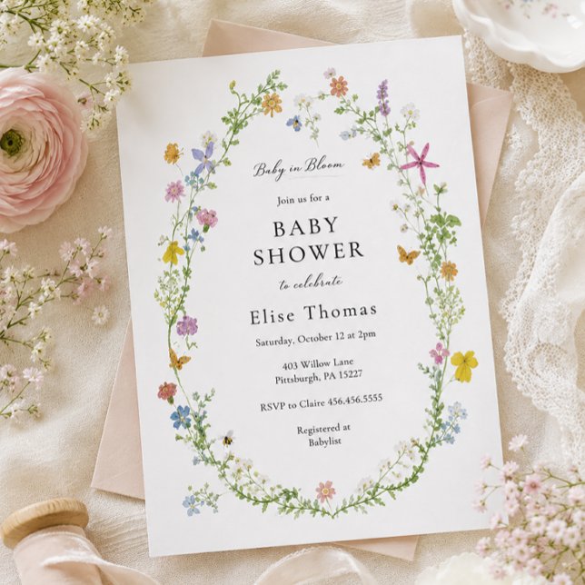 Convites Chá de Bebê Baby in Bloom com Flores Silvestres Ca (Criador carregado)