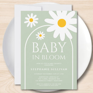 Convites Chá de Bebê Baby in Bloom Daisy Verde
