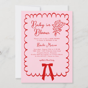 Convites Chá de Bebê Baby in Bloom Doodle Coquette Laço Ros