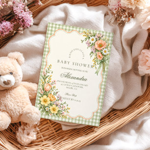 Convites Chá de Bebê Baby in Bloom em Sage Gingham