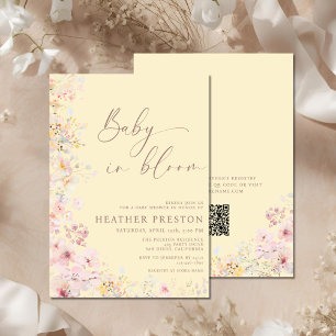 Convites Chá de Bebê Baby In Bloom Flor Silvestre QR Amarel