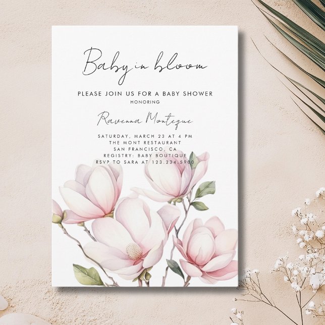 Convites Chá de Bebê Baby in Bloom Floral Blush Magnolia (Criador carregado)