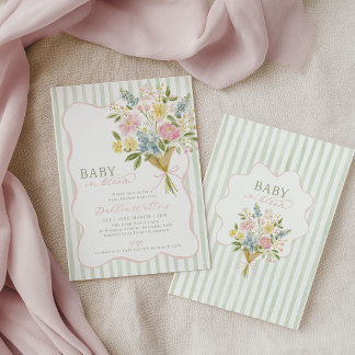 Convites Chá de Bebê Baby in Bloom Floral Verde Rosa