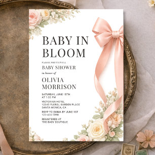 Convites Chá de Bebê Baby In Bloom Laço Rosa Coquette