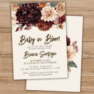 Convites Chá de Bebê Baby in Bloom Marrom Bege Marfim Flora
