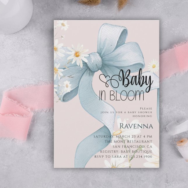 Convites Chá de Bebê Baby in Bloom Preppy Bow Blue Daisy (Criador carregado)