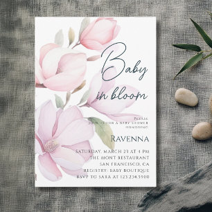Convites Chá de Bebê Baby in Bloom Preppy Magnolia Flor