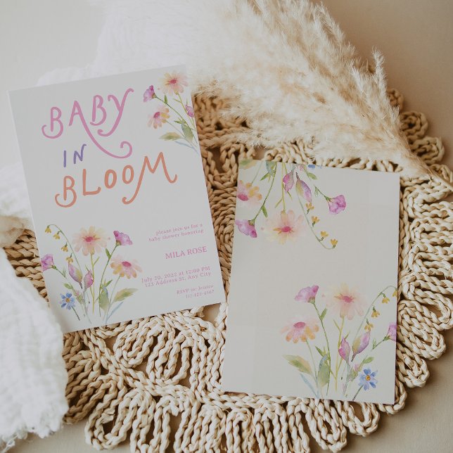 Convites Chá de Bebê Baby in Bloom Rosa (Baby in Bloom Baby Shower Pink Invitation)