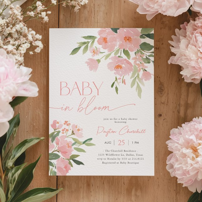 Convites Chá de Bebê Baby in Bloom Rosa Floral (Criador carregado)
